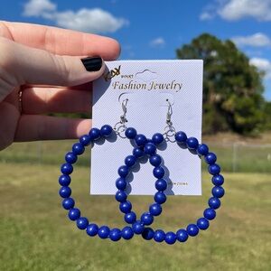 Fashion Jewelry Cobalt Blue Beaded Hoop Earrings
